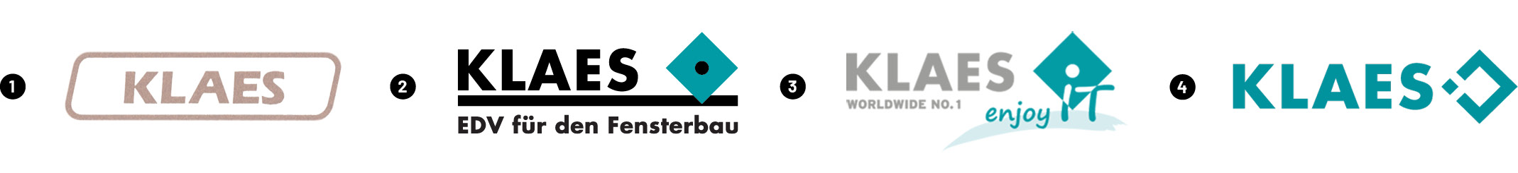 Die vier Logos von Klaes in zeitlicher Abfolge